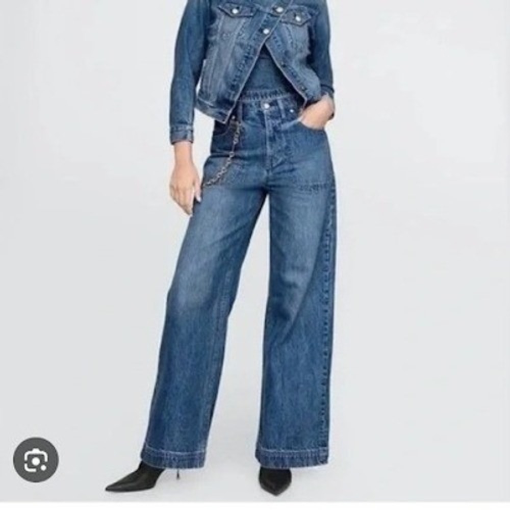 CULT GAIA x GAP High Rise Stride Wide Leg Chain Jeans Denim Blue Size 29 NEW‎